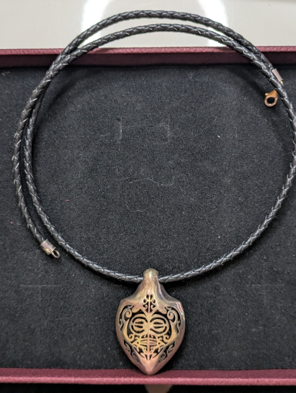 La'celet Jewellry Braided Black Leather Necklace with Sterling Silver Pendant